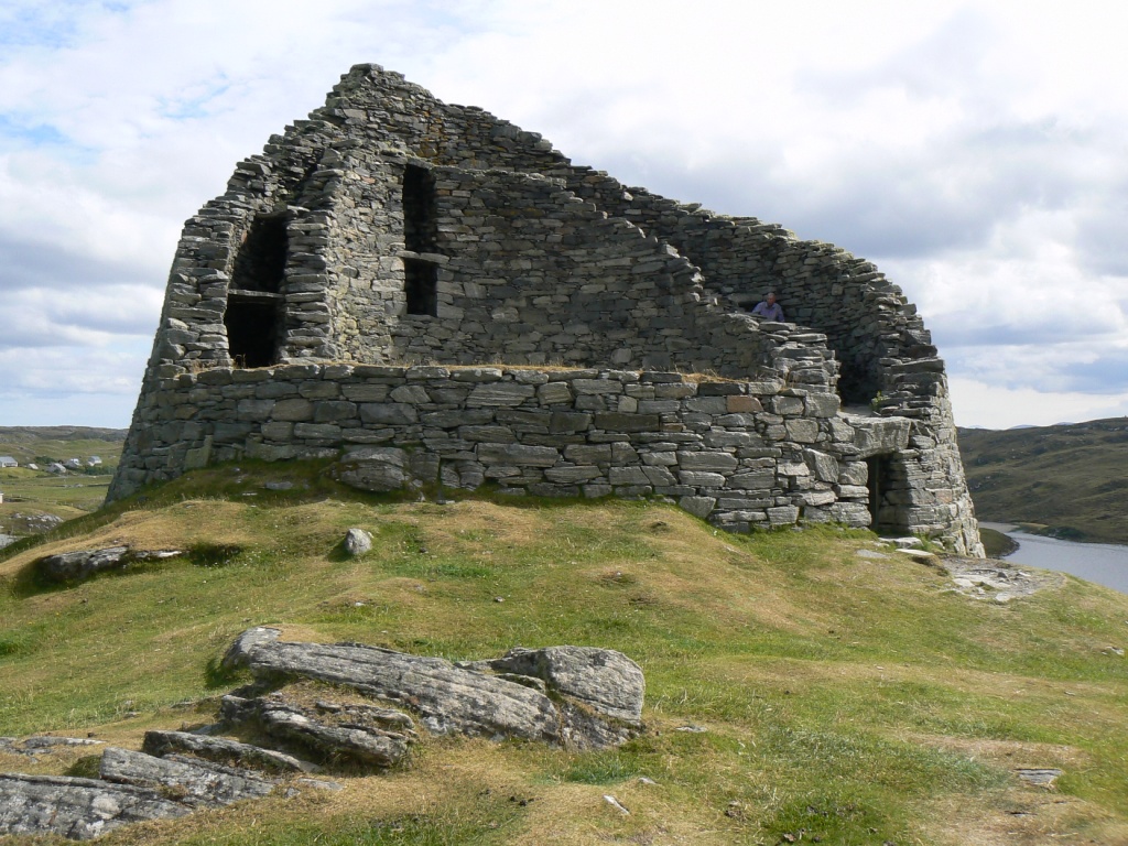 Brochs were built in commanding positions with double walls and were multi-story.