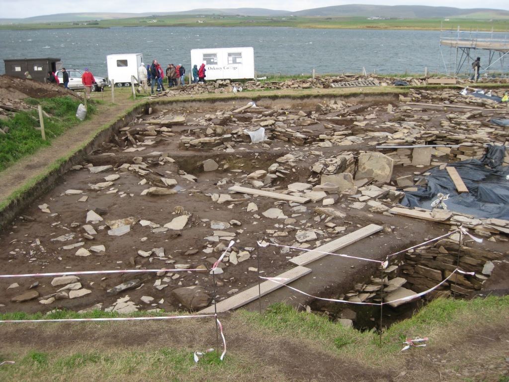 A shallow but large excavation is being made in a farmer's backyard