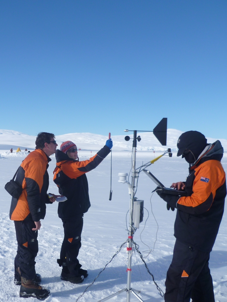 Taking the weather readings at the automated station - photo credit Darcy Broughton