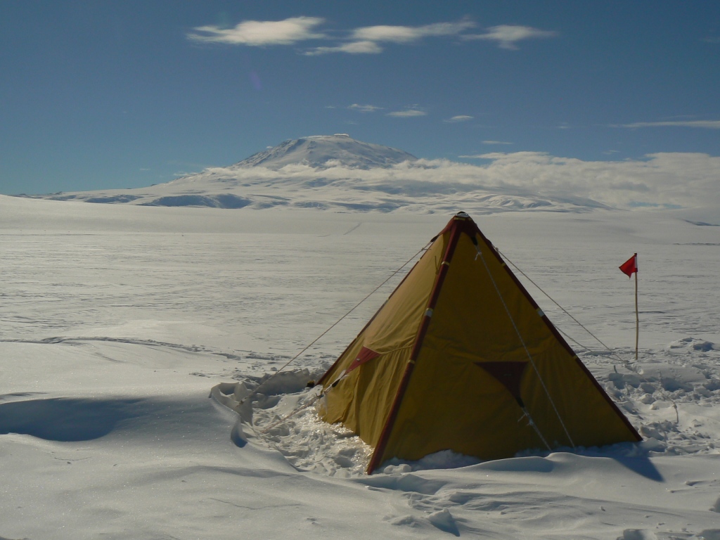 My tent and Mount Erebus