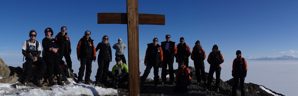 Most of the PCAS group gathered at the memorial cross to Scott and his party atop Observation Hill. 