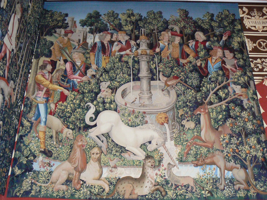 They are woking to reweave huge wall tapestries as cpies of the originals. This is one.